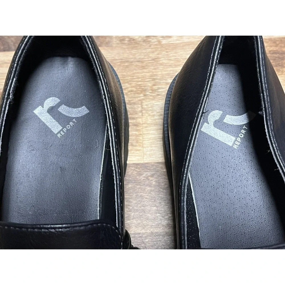 Report Hayden Chain Link Platform Loafers Black Lug Sole Studded Womens Size 7.5